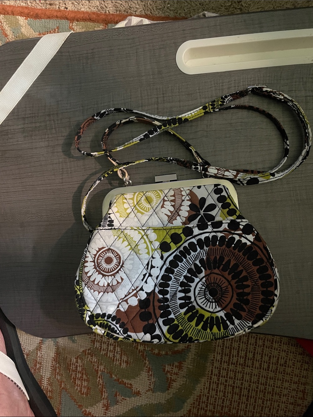 Vera Bradley Quilted Floral Medallion Crossbody in White, Brown & Yellow